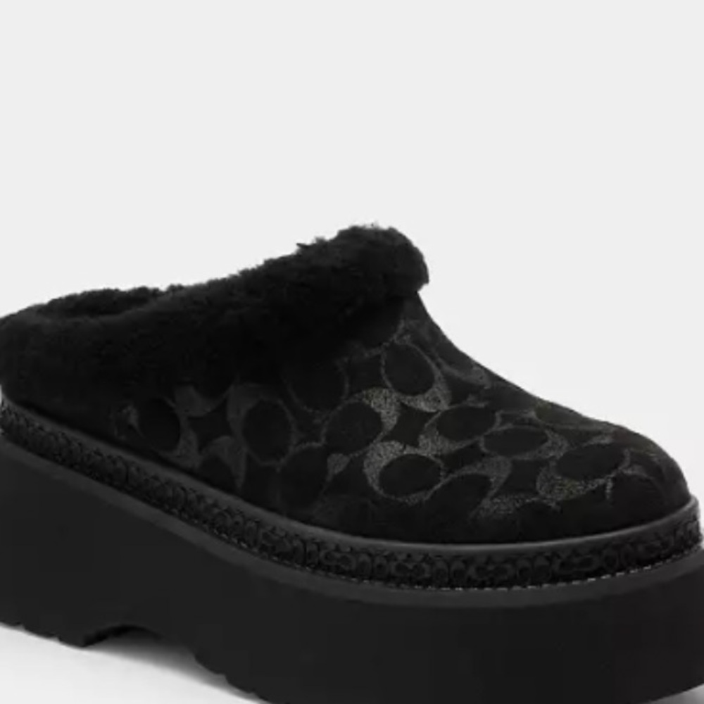 Coach Black Platform Clog Mule with Signature Jacquard